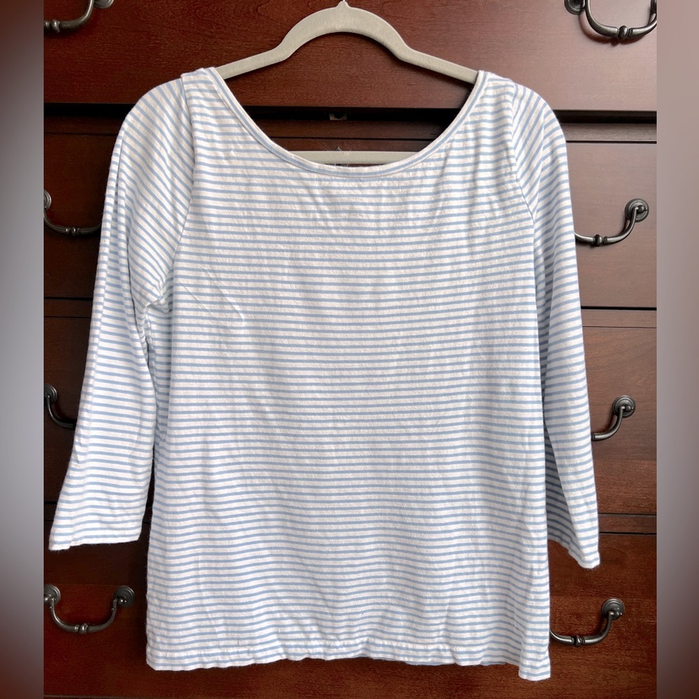 J. Crew Ballet Neckline 3/4 Sleeves (light blue & white stripes)